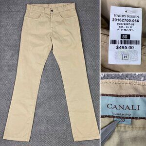 Canali Chino Pants Men's 34 x 34 Khaki Tan 5 Pocket Regular Fit Strech Cotton